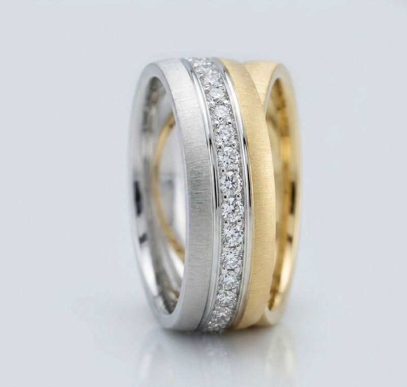 14 Ayar Taşlı, Mat ve Parlak Altın Alyans resmi